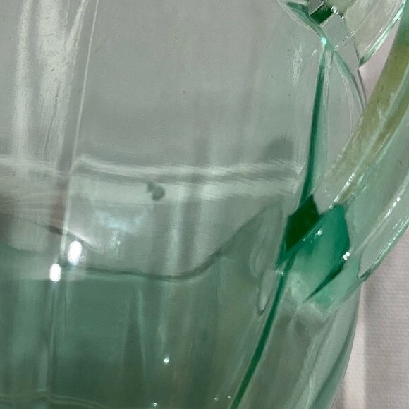 Vtg Green Uranium Vaseline Depression Glass Sugar Bowl & Creamer Set Glow Green - Picture 6 of 9